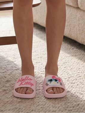 Hello Kitty Light Pink Slide Slippers with Character Print